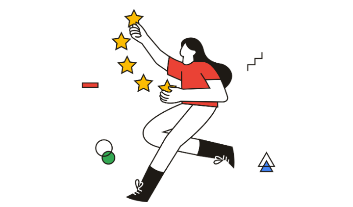 A simple illustration of a person and five stars.