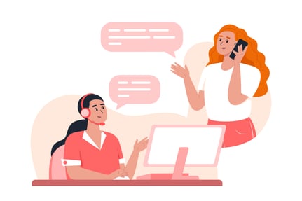 An illustration of two people having a phone conversation with eachother.