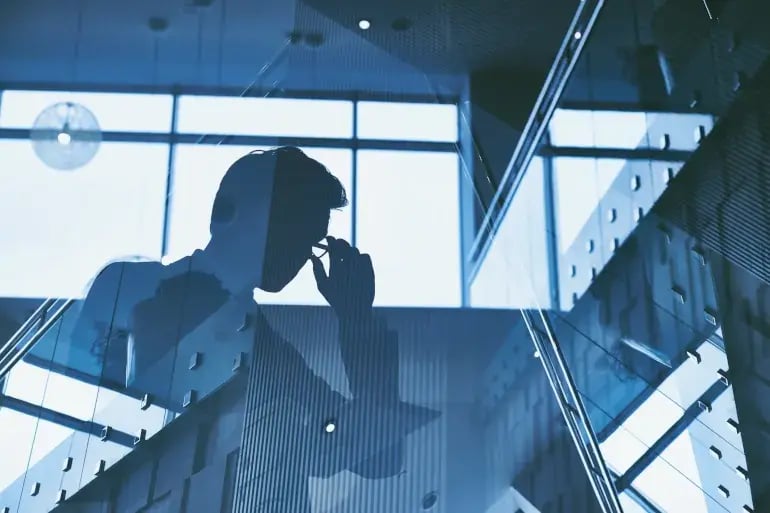 Concept outline of a business person struggling with poor reporting