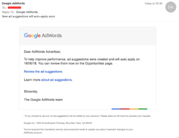 Google AdWords Fake Phishing Email