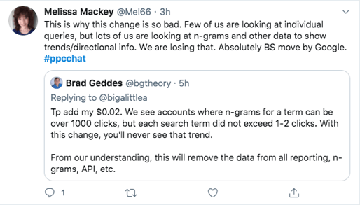 Twitter post complaining about the new GoodAds search terms changes