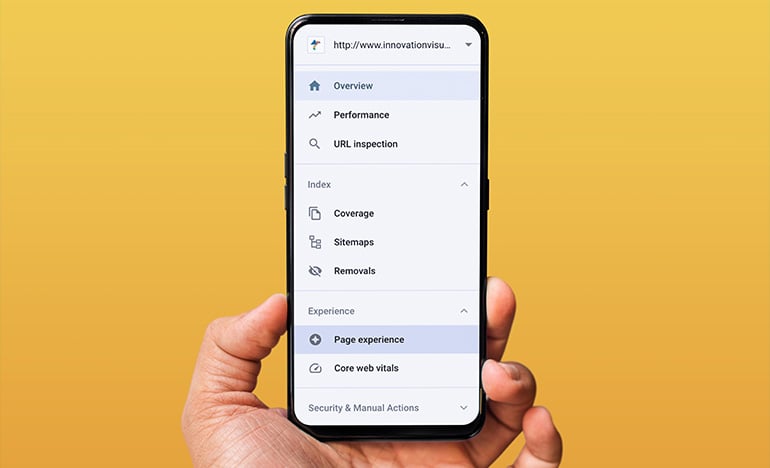 Page Experience on Google Search Console menu on Mobile Phone