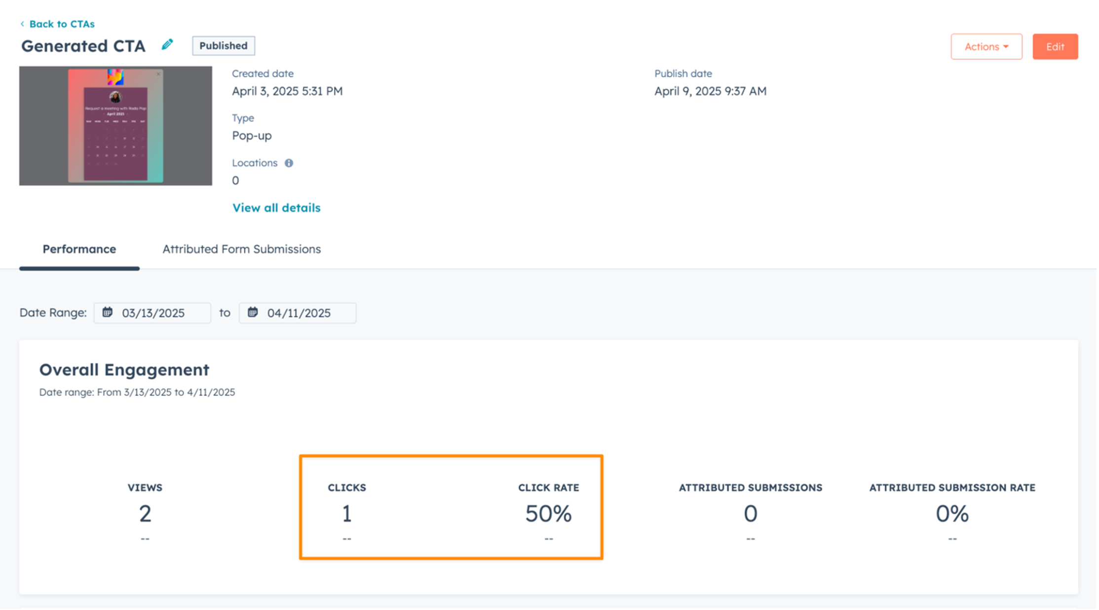 A Generated CTA Engagement Statistics