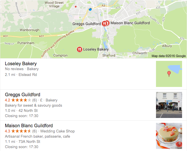 Google search result for 'bakery'