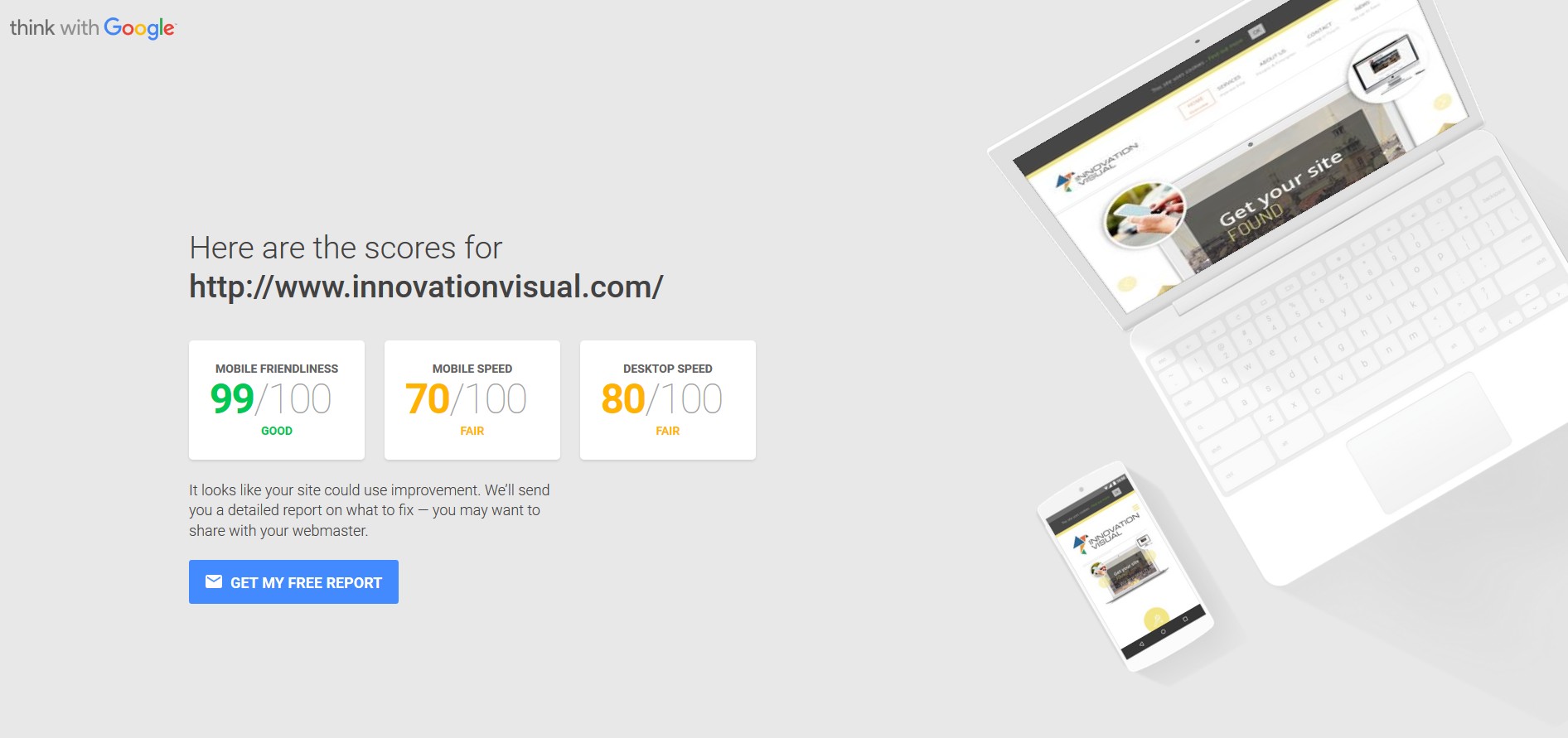 innovation visual website - mobile and speed insights from think with google test tool