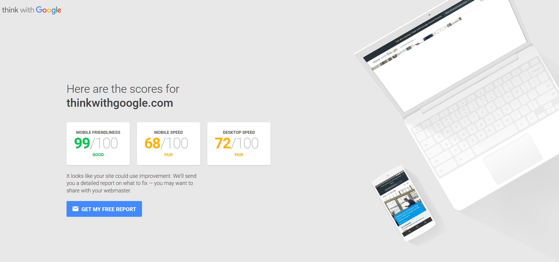 twg website - mobile and speed insights from think with google test tool