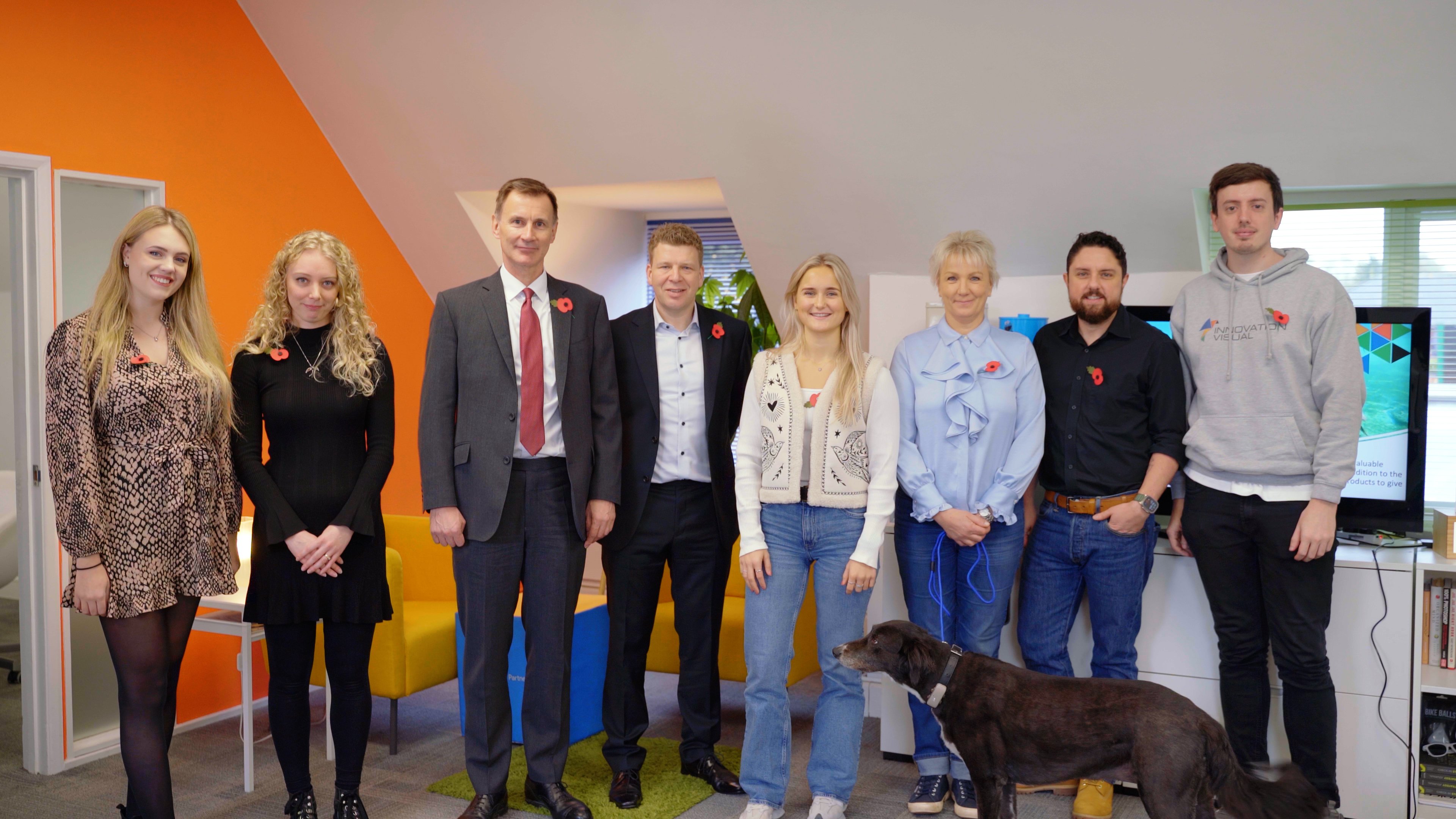 A group photo in the Innovation Visual office with Jeremy Hunt and some of the Innovation Visual team.