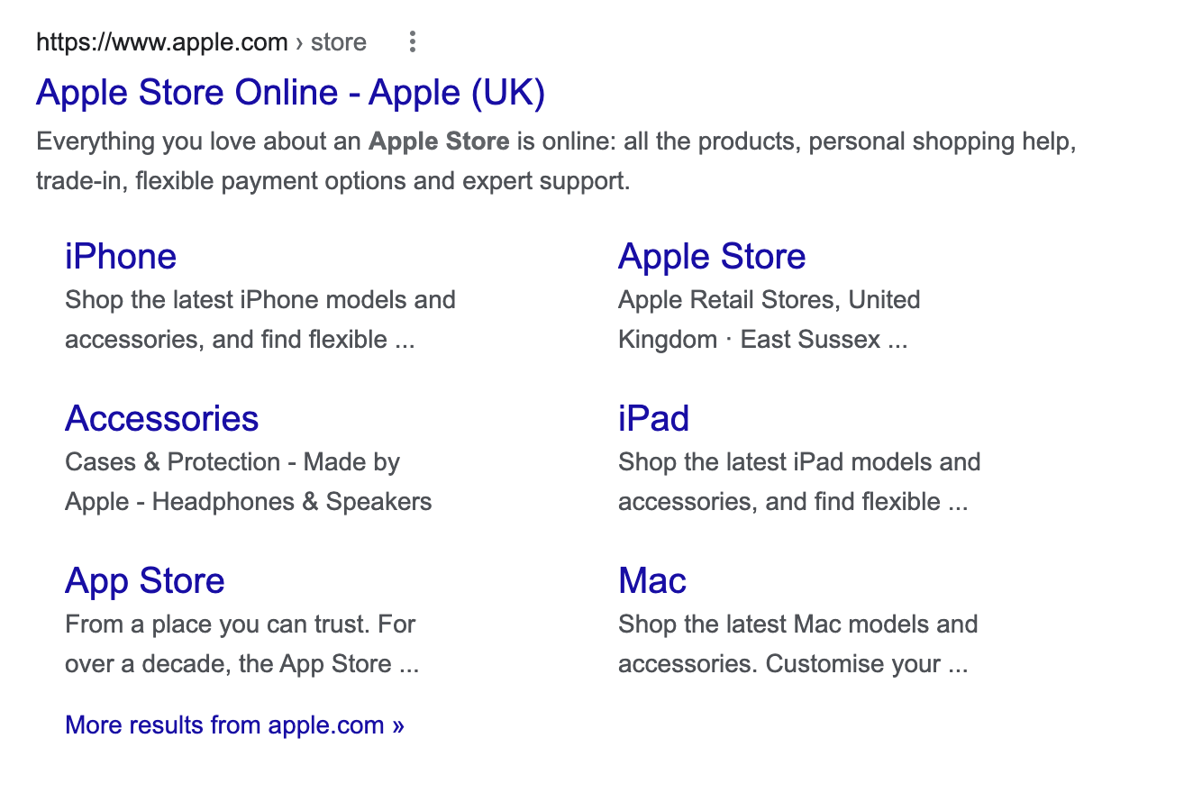Apple Store SERPs result