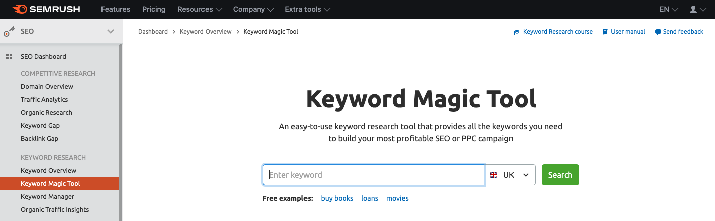 SEMrush 'Keyword Magic Tool' screenshot example