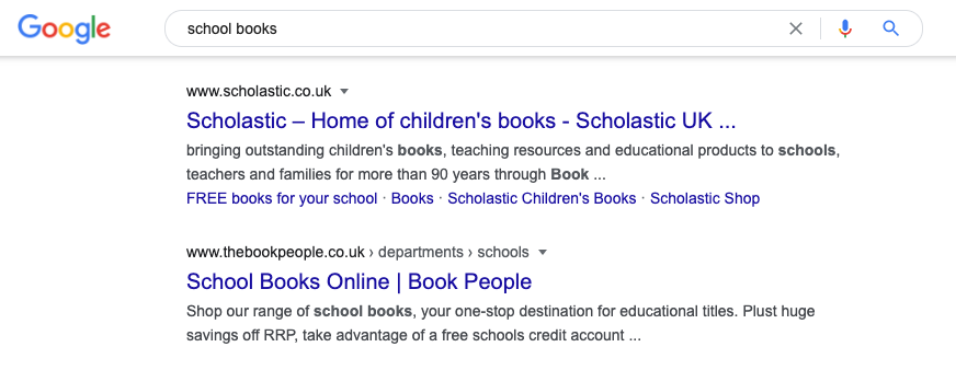 'School Books' phrase Google Search screenshot example