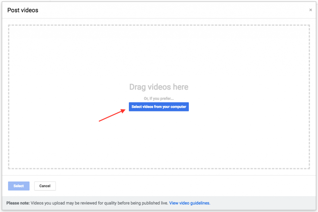 Google My Business Dashboard Video Uploads