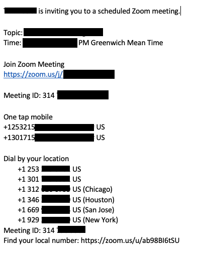 example of zoom meeting invite details