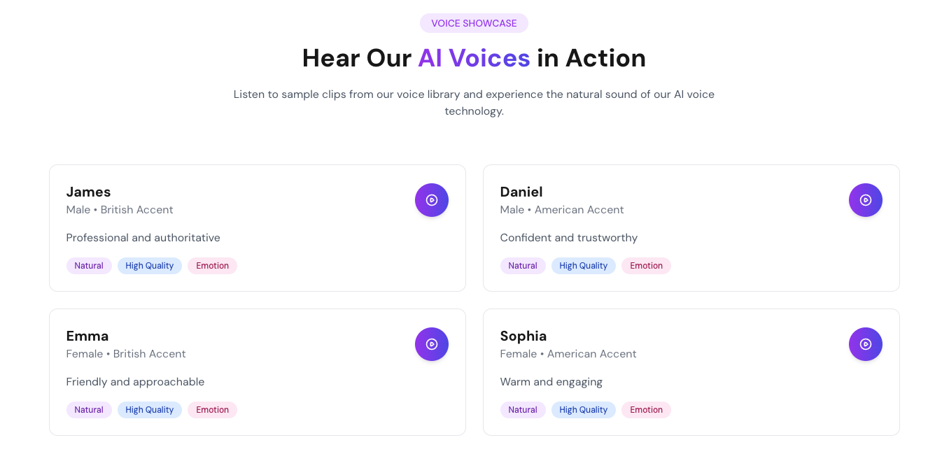Examples of genders and accents in AI voices on Neural Voice