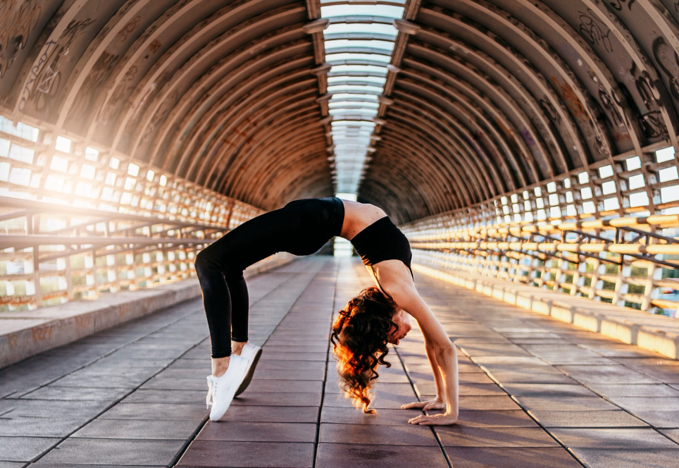 Brunette Woman showing her flexibility