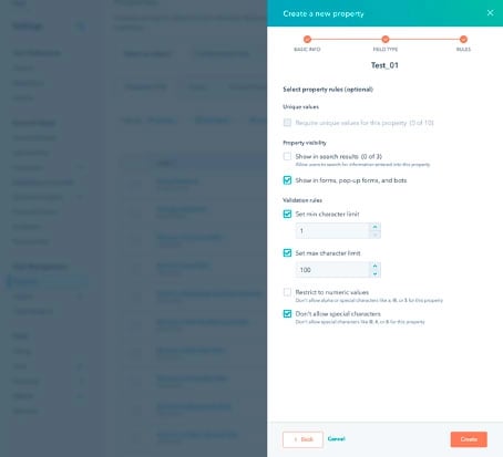 HubSpot update screenshot create new property view