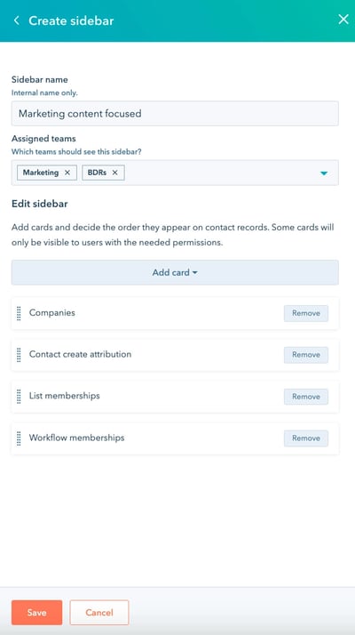 HubSpot update screenshot create sidebar