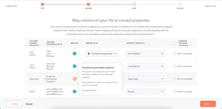 HubSpot update screenshot import error handling