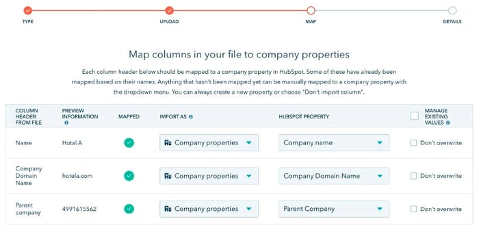 HubSpot update screenshot map columns