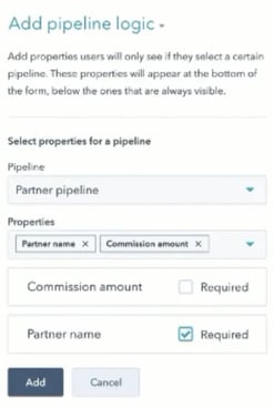 screenshot of Hubspot pipleline menu