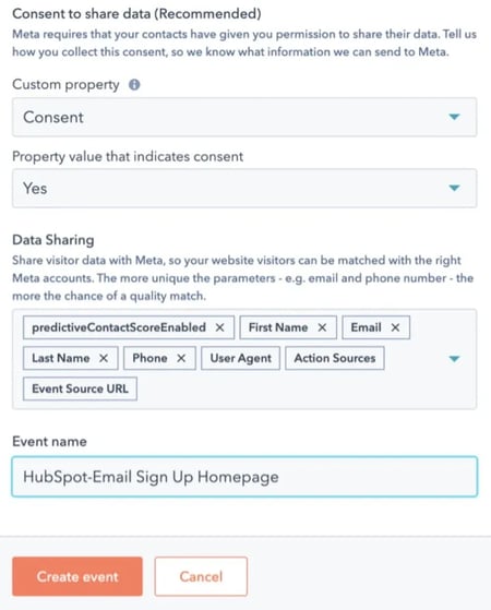 screenshot of Hubspot CAPI forms