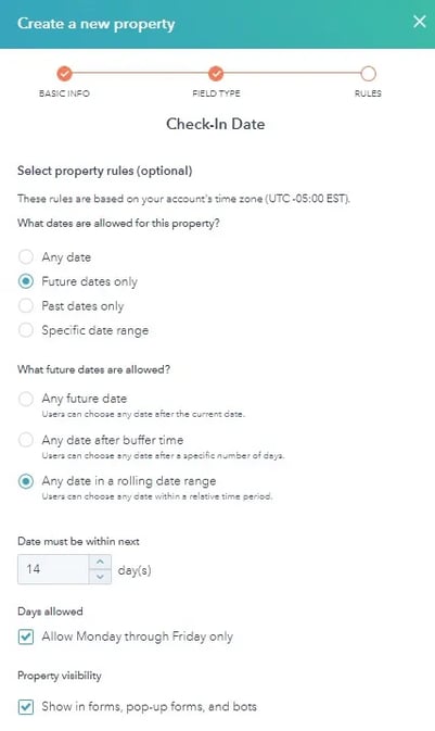 screenshot of Hubspot property validations