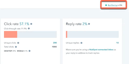 Screenshot of Hubspot bolt filtering status