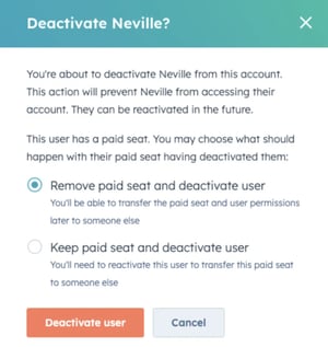 screenshot of Hubspot deactivation process