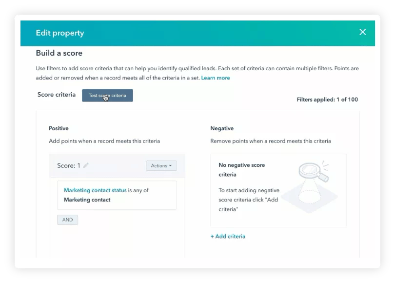 Lead scoring setup and testing in HubSpot