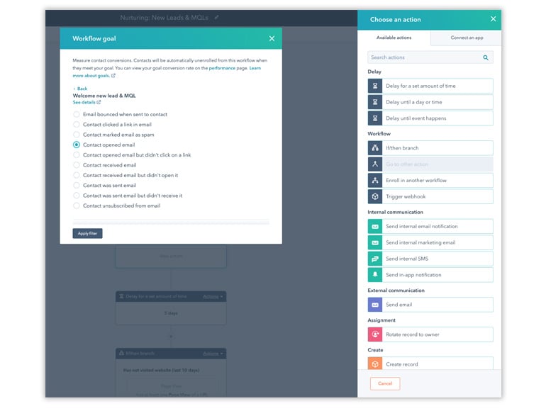 Hubspot email marketing automation workflow screenshot