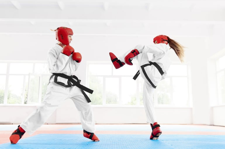 Innovation Visual sponsored athlete, Phoenix Goodman, Taekwondo training with another young female athlete