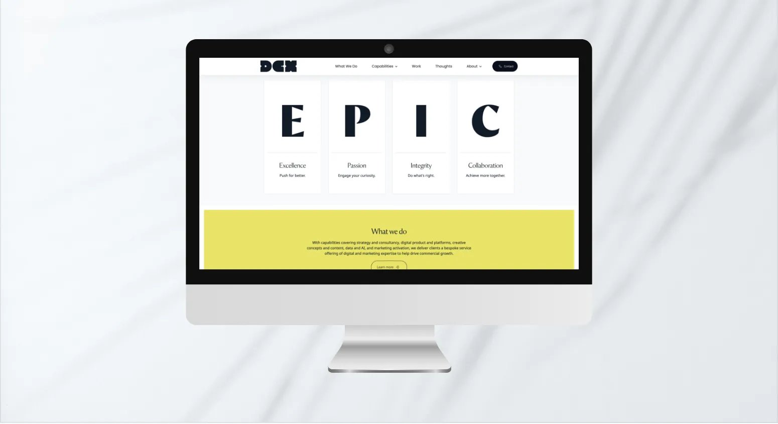 Innovation Visual web development client DCX's website on desktop screen