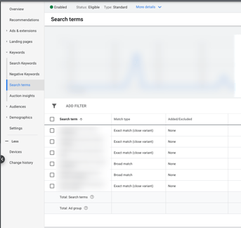 Search terms report example