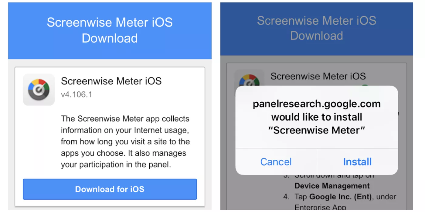 Google's Screenwise App on iOS, image credit Tech Crunch