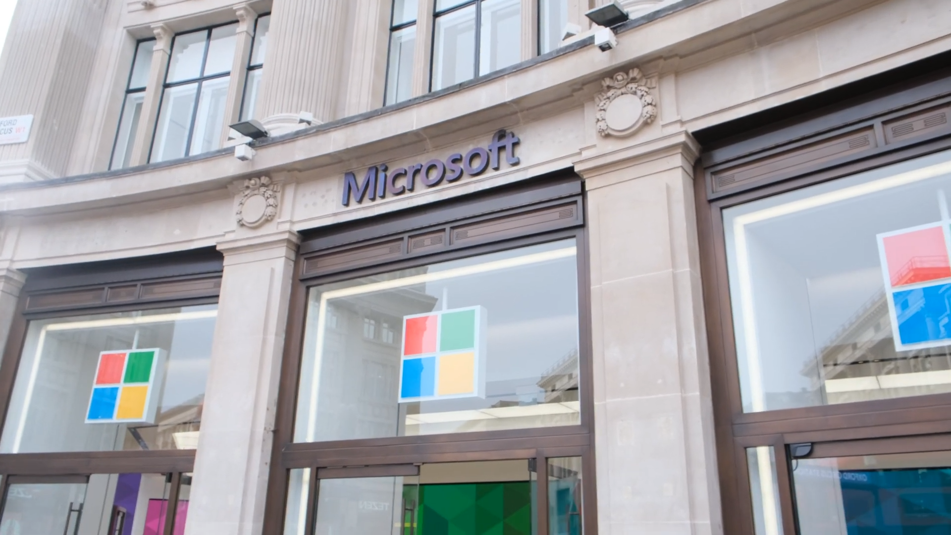 Outside the Microsoft Flagship Store in London