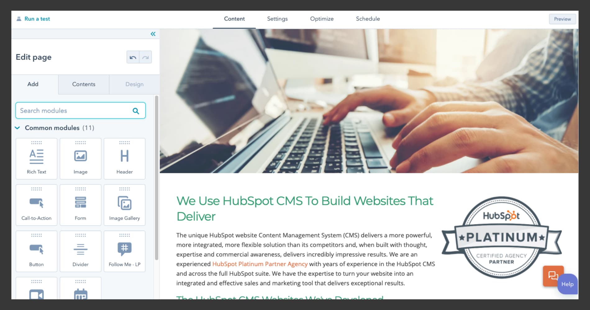 Screenshot of intuitive HubSpot CMS interface