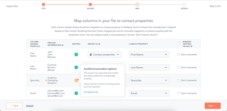 HubSpot update screenshot import error handling