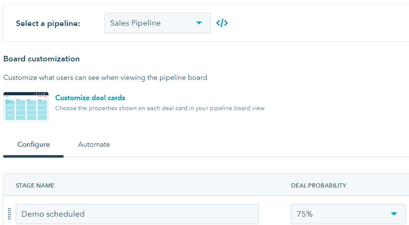 HubSpot update screenshot select pipeline