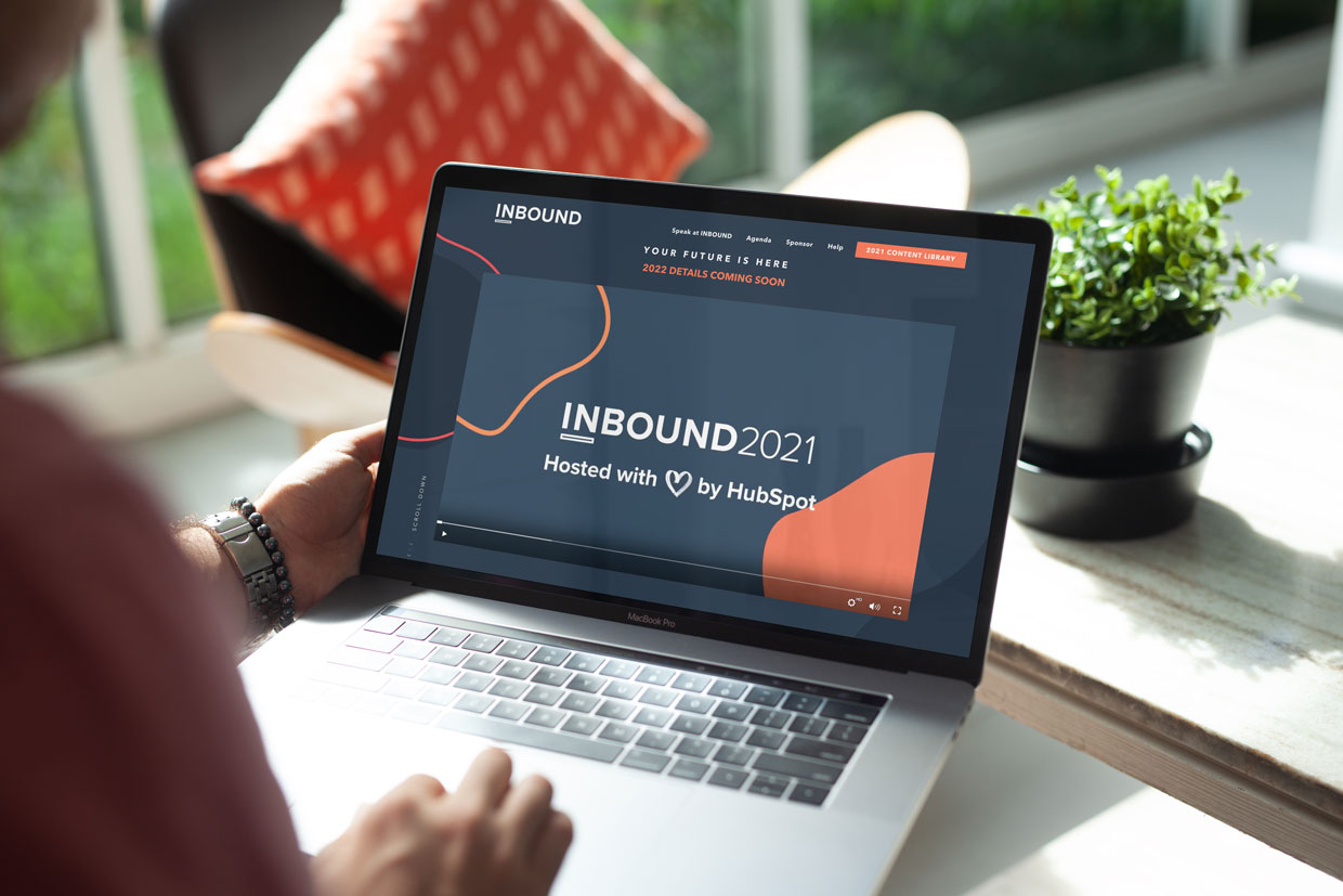 Watching HubSpot's Inbound 2021 update on a laptop.