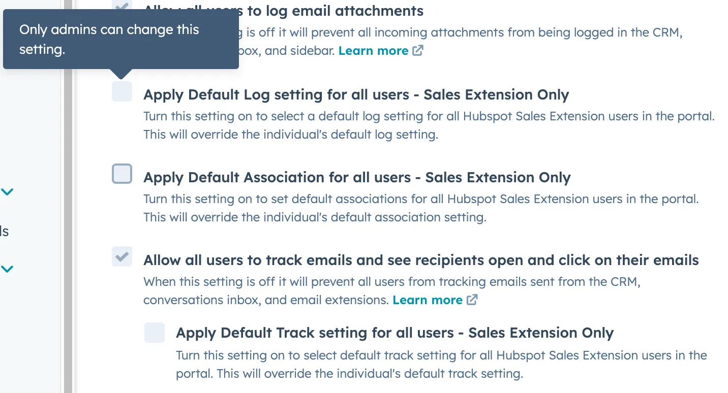 screenshot of Hubspot email log