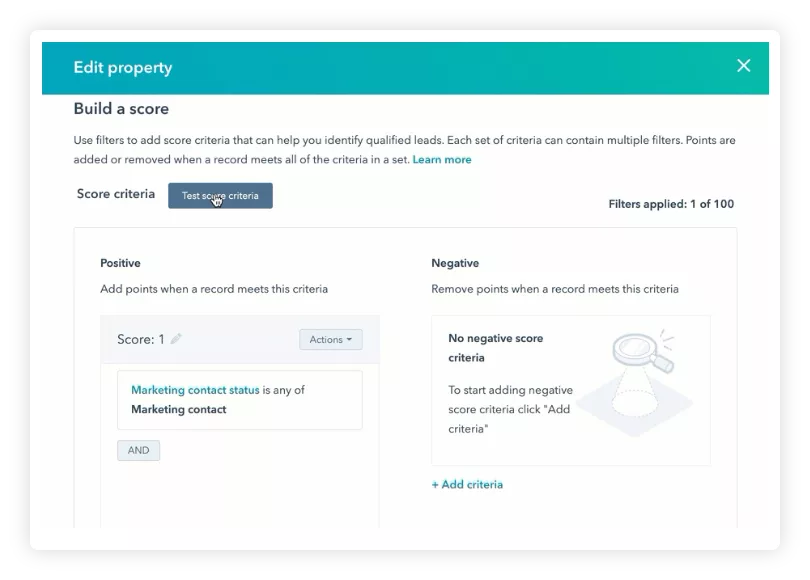 Lead scoring setup and testing in HubSpot