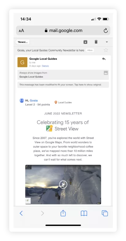 Personalisation example, Google Local Guides
