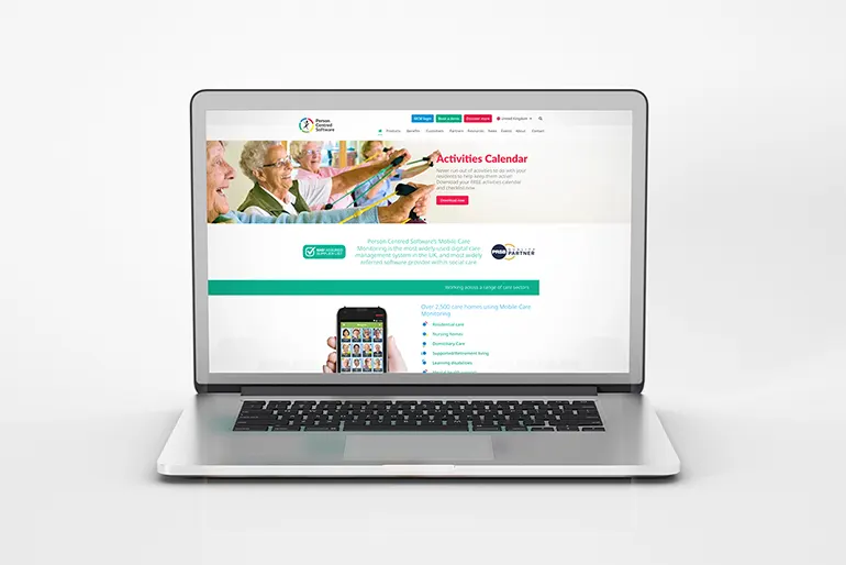 Innovation Visual's new client Person Centred Software website on laptop